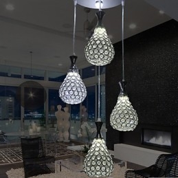 4 Heads Pendelljus Crystal Modern Contemporary Metal