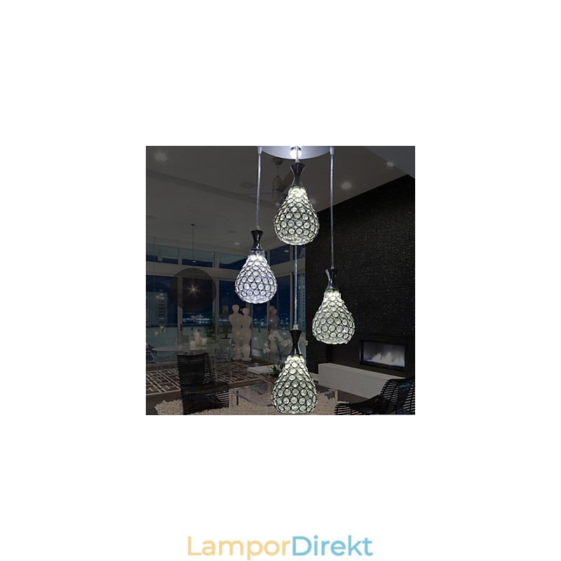 4 Heads Pendelljus Crystal Modern Contemporary Metal
