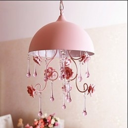 En Liten Rosa Rose Garden Ljuskrona Lampa Iron Princess