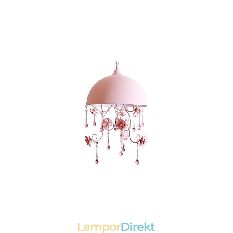 En Liten Rosa Rose Garden Ljuskrona Lampa Iron Princess