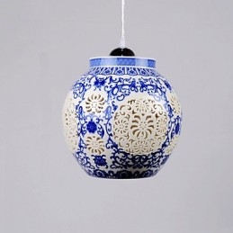 Retro Keramisk Lampa Lampa Trappa Blå Enkelhuvud Ljuskrona Creative