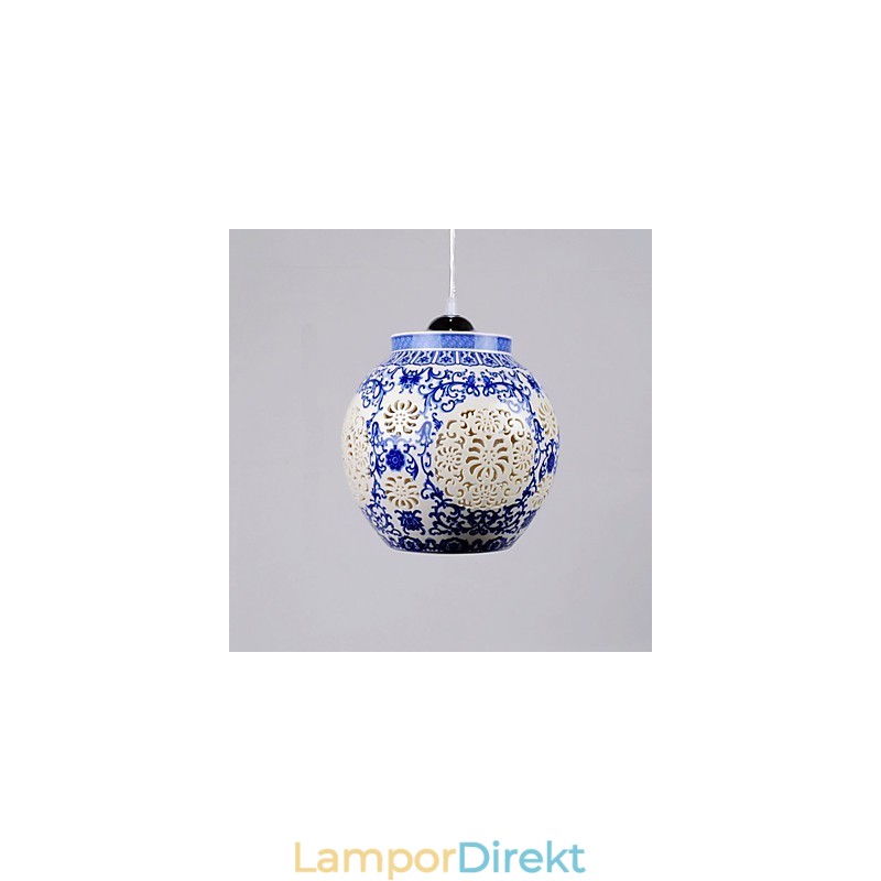 Retro Keramisk Lampa Lampa Trappa Blå Enkelhuvud Ljuskrona Creative