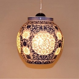 Retro Keramisk Lampa Lampa Trappa Blå Enkelhuvud Ljuskrona Creative
