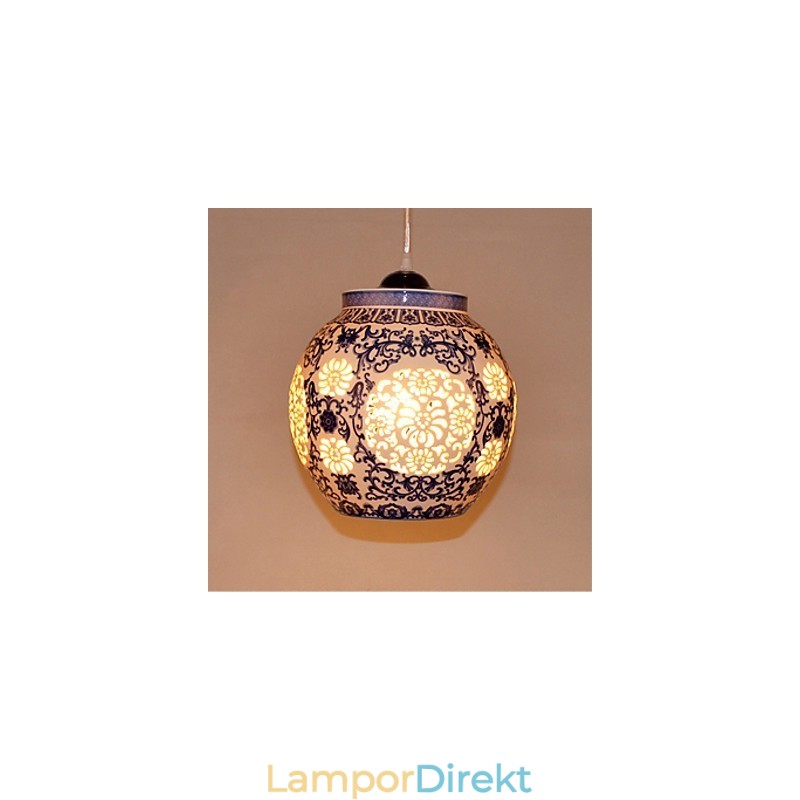 Retro Keramisk Lampa Lampa Trappa Blå Enkelhuvud Ljuskrona Creative