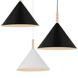 Mini Artistic Cone Pendellampa 1 Ljus Mordern Enkelhet Finish Svart Vit Aluminium & Trä Droplight