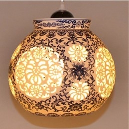 Retro Keramisk Lampa Lampa Trappa Blå Enkelhuvud Ljuskrona Creative