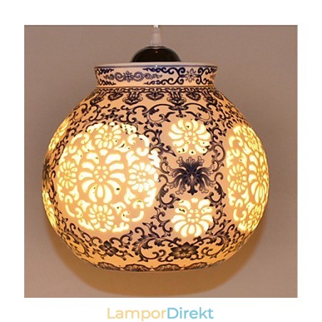 Retro Keramisk Lampa Lampa Trappa Blå Enkelhuvud Ljuskrona Creative