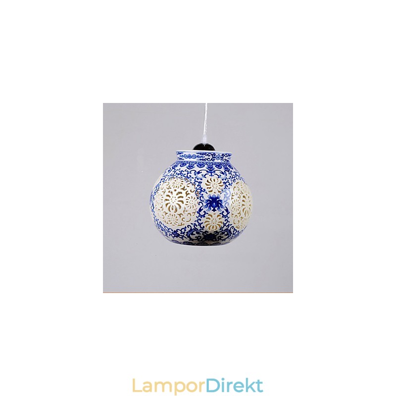 Retro Keramisk Lampa Lampa Trappa Blå Enkelhuvud Ljuskrona Creative