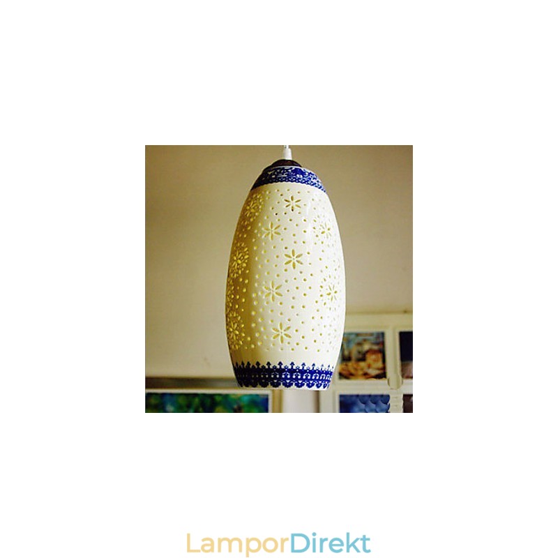 Retro Keramisk Lampa Lampa Trappa Blå Enkelhuvud Ljuskrona Creative