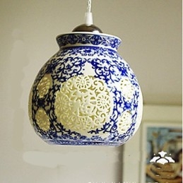 Retro Keramisk Lampa Lampa Trappa Blå Enkelhuvud Ljuskrona Creative