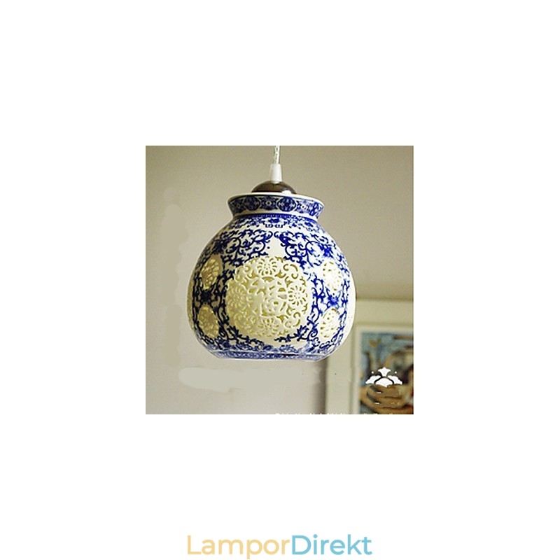 Retro Keramisk Lampa Lampa Trappa Blå Enkelhuvud Ljuskrona Creative