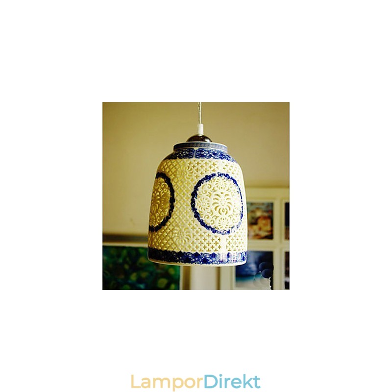 Retro Keramisk Lampa Lampa Trappa Blå Enkelhuvud Ljuskrona Creative