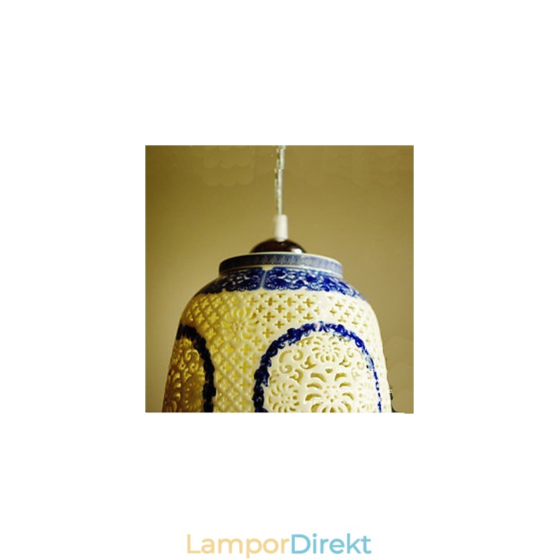Retro Keramisk Lampa Lampa Trappa Blå Enkelhuvud Ljuskrona Creative