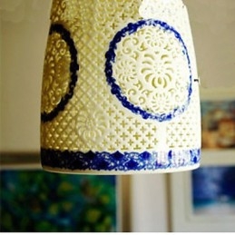 Retro Keramisk Lampa Lampa Trappa Blå Enkelhuvud Ljuskrona Creative