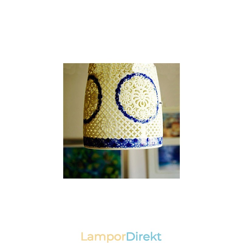 Retro Keramisk Lampa Lampa Trappa Blå Enkelhuvud Ljuskrona Creative