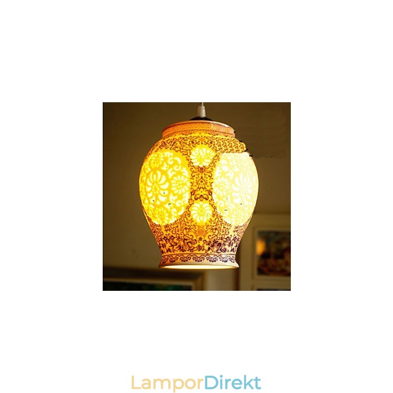 Retro Keramisk Lampa Lampa Trappa Blå Enkelhuvud Ljuskrona Creative