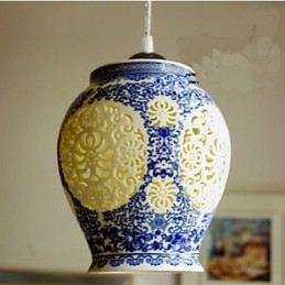 Retro Keramisk Lampa Lampa Trappa Blå Enkelhuvud Ljuskrona Creative