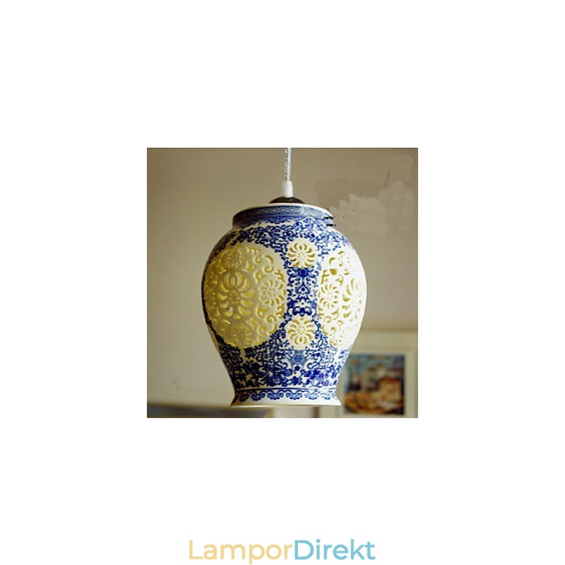 Retro Keramisk Lampa Lampa Trappa Blå Enkelhuvud Ljuskrona Creative