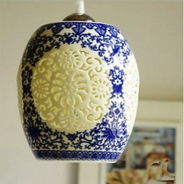 Retro Keramisk Lampa Lampa Trappa Blå Enkelhuvud Ljuskrona Creative