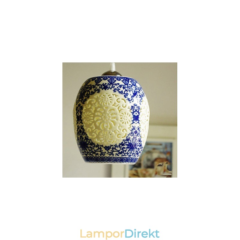 Retro Keramisk Lampa Lampa Trappa Blå Enkelhuvud Ljuskrona Creative