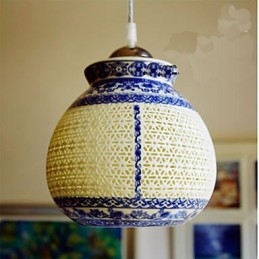 Retro Keramisk Lampa Lampa Trappa Blå Enkelhuvud Ljuskrona Creative
