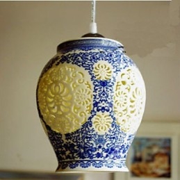 Retro Keramisk Lampa Lampa Trappa Blå Enkelhuvud Ljuskrona Creative