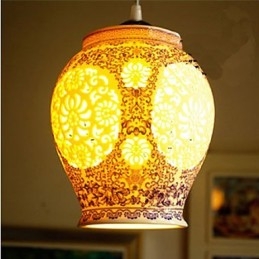 Retro Keramisk Lampa Lampa Trappa Blå Enkelhuvud Ljuskrona Creative