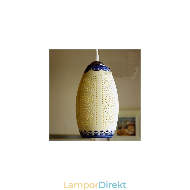 Retro Keramisk Lampa Lampa Trappa Blå Enkelhuvud Ljuskrona Creative