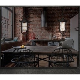 Medium Vintage Svart Bur Form Glas Och Metall Täcka Taklampa