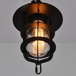 Medium Vintage Svart Bur Form Glas Och Metall Täcka Taklampa