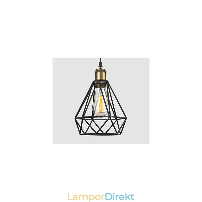 Industriell Wire Cage Händlampa Cafe Loft Lagerbelysning Svart Sladd