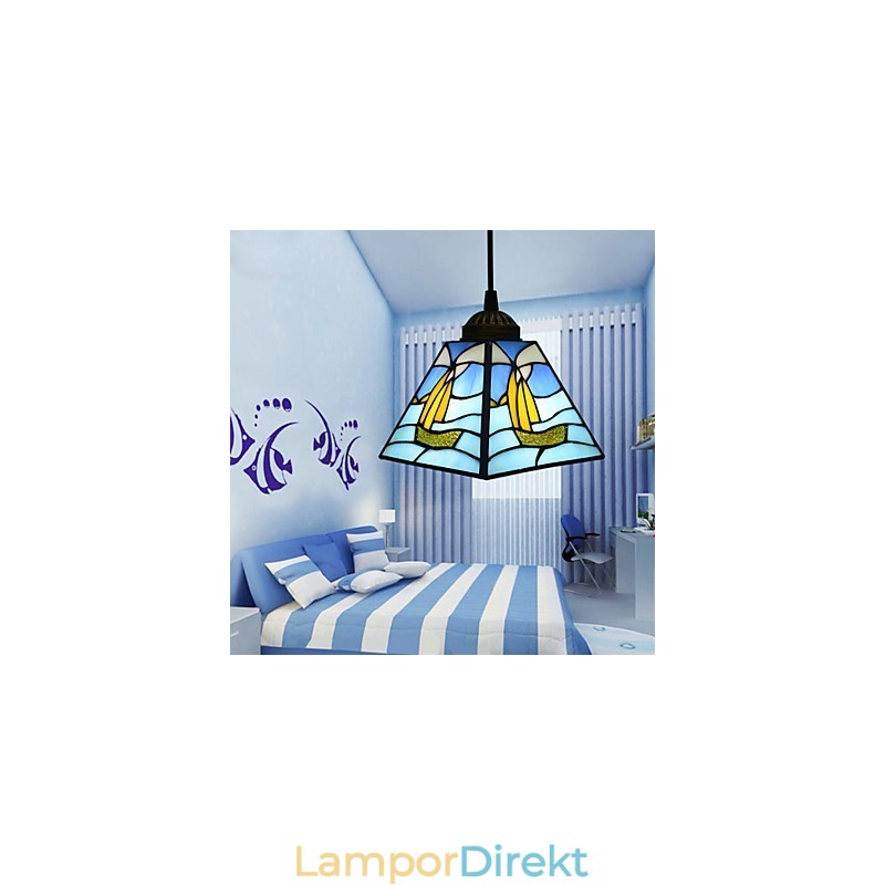 Målat Glas Samtida Och Sammandragen Medelhavsseglingslinje Med Ett Huvud, Droplight Lampa Pendellampa