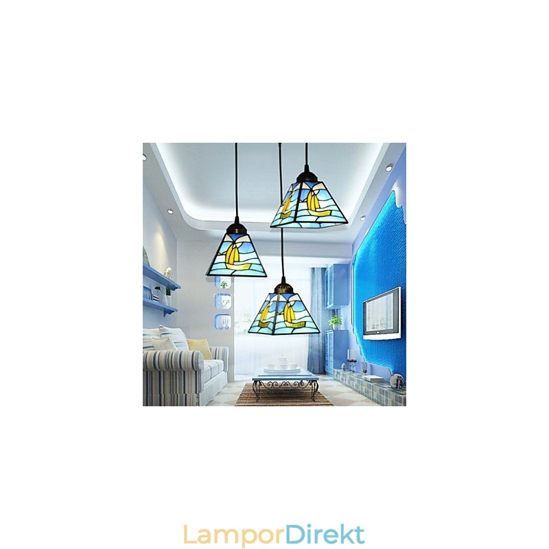 Målat Glas Samtida Och Sammandragen Medelhavsseglingslinje Med Ett Huvud, Droplight Lampa Pendellampa