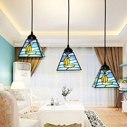 Målat Glas Samtida Och Sammandragen Medelhavsseglingslinje Med Ett Huvud, Droplight Lampa Pendellampa