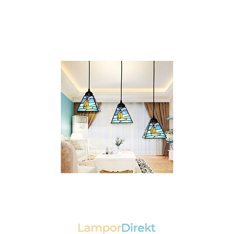 Målat Glas Samtida Och Sammandragen Medelhavsseglingslinje Med Ett Huvud, Droplight Lampa Pendellampa