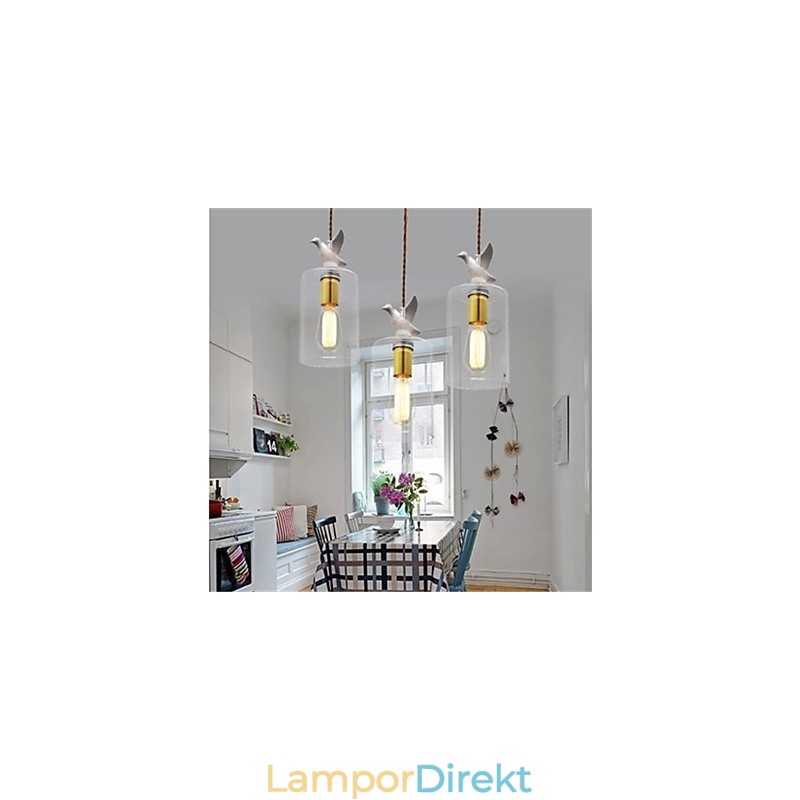 Kreativ Fågel Ljuskrona Taklampa Med Glasskärm