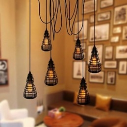 American Industrial Creative Restoring Ancient Ways Smidesjärnbur Single Head Droplight Lampa