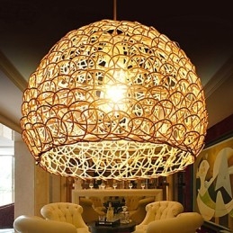 Modern Lantlig Cany Art Vävd Rotting Enkelhuvud Droplight Lampa