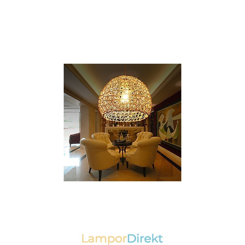 Modern Lantlig Cany Art Vävd Rotting Enkelhuvud Droplight Lampa