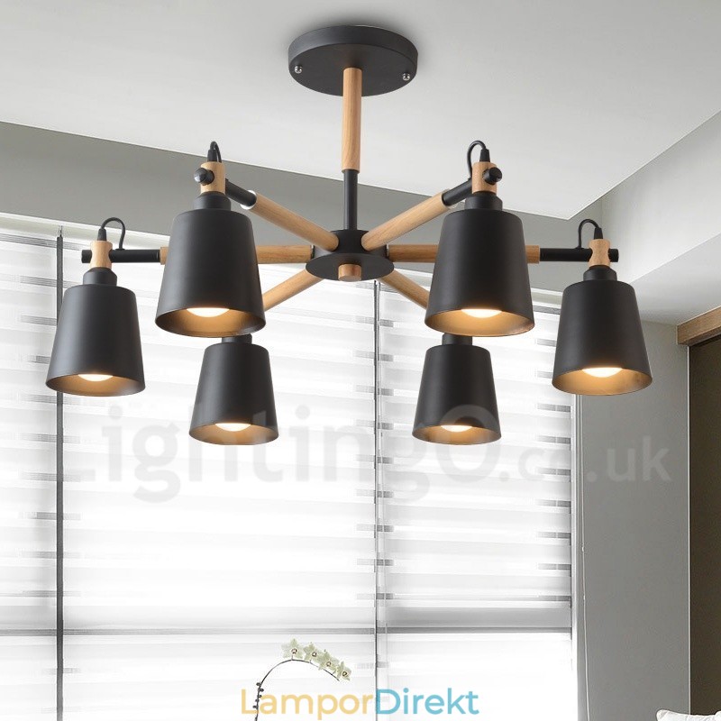 Modern Contemporary Wood 6 Light Chandelier Lamp