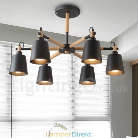 Modern Contemporary Wood 6 Light Chandelier Lamp Modern Contemporary Wood 6 Light Chandelier Lamp