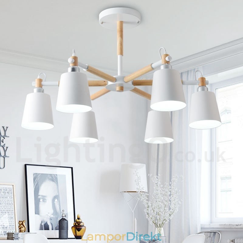 Modern Contemporary Wood 6 Light Chandelier Lamp