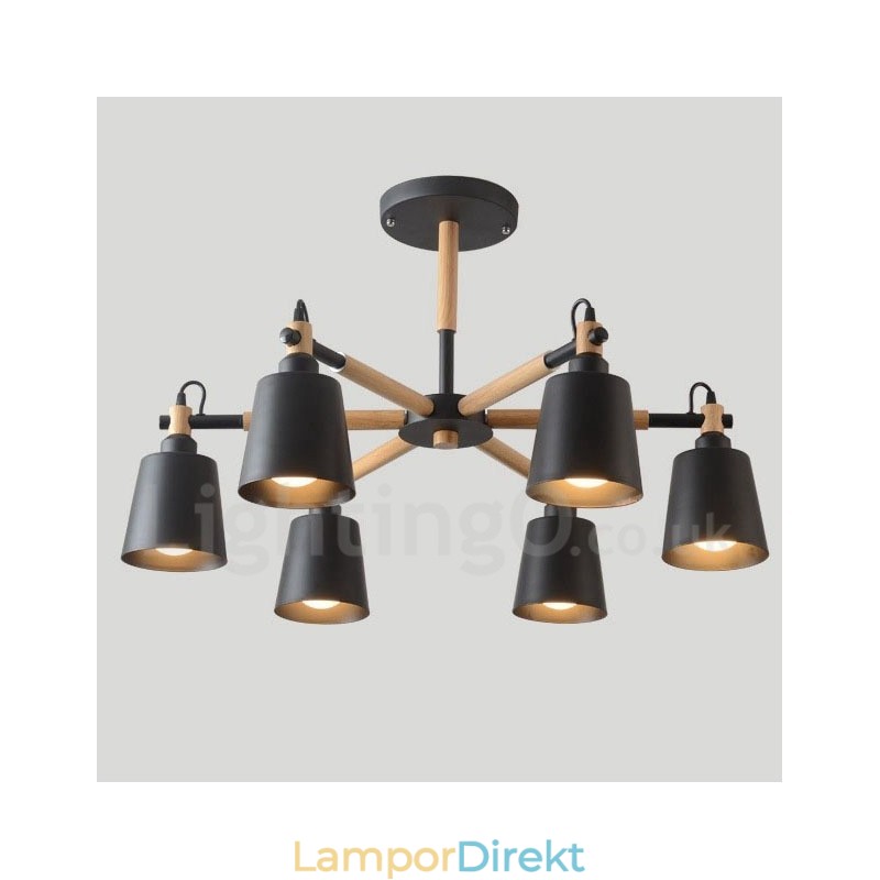 Modern Contemporary Wood 6 Light Chandelier Lamp