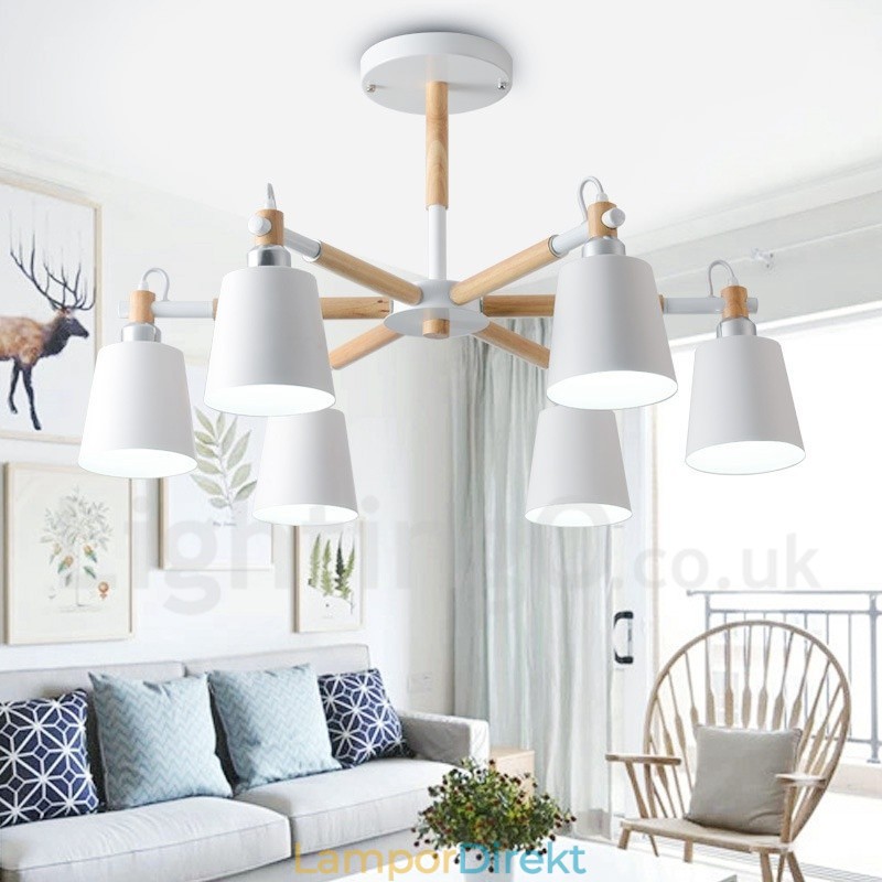Modern Contemporary Wood 6 Light Chandelier Lamp