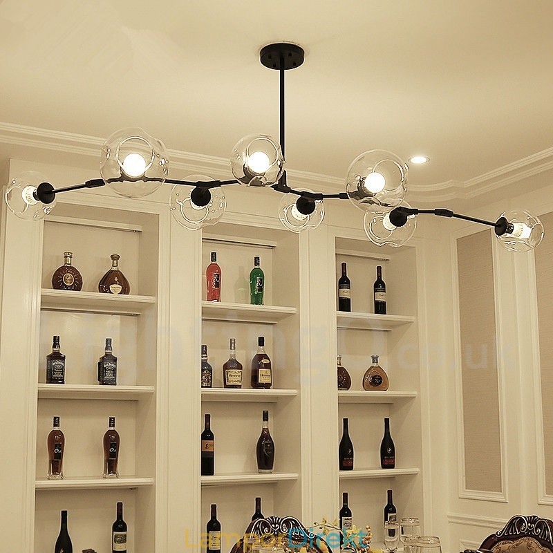 8 Ljus Modern Modern Ljuskrona Med Skärm I Klarglas Och Lampa (Svart Gyllene)