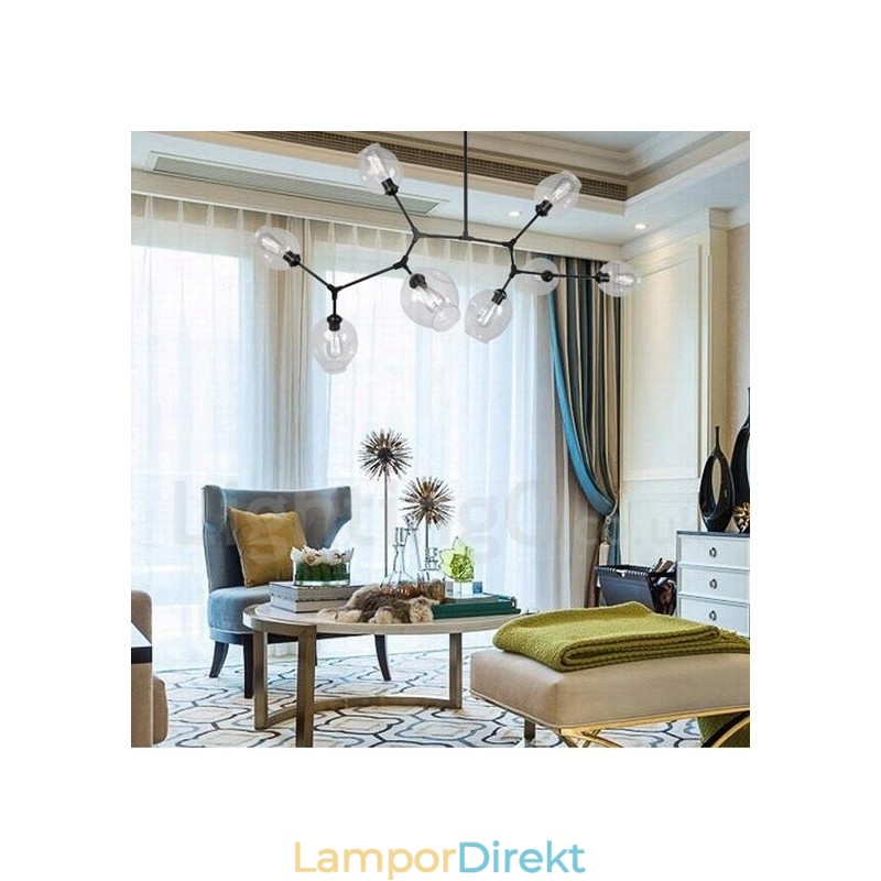 8 Ljus Modern Modern Ljuskrona Med Skärm I Klarglas Och Lampa (Svart Gyllene)
