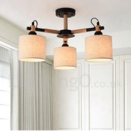 Modern Contemporary 3 Ljus Envånings Träkrona Med Trumtygsskärm &