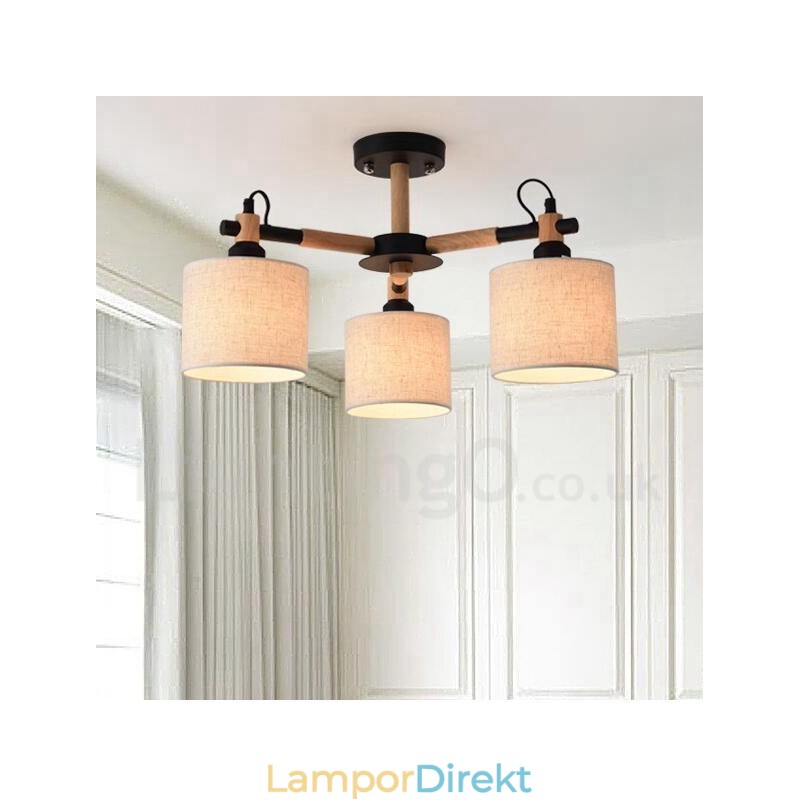 Modern Contemporary 3 Ljus Envånings Träkrona Med Trumtygsskärm &