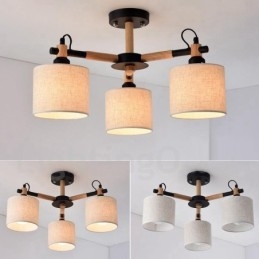 Modern Contemporary 3 Ljus Envånings Träkrona Med Trumtygsskärm &