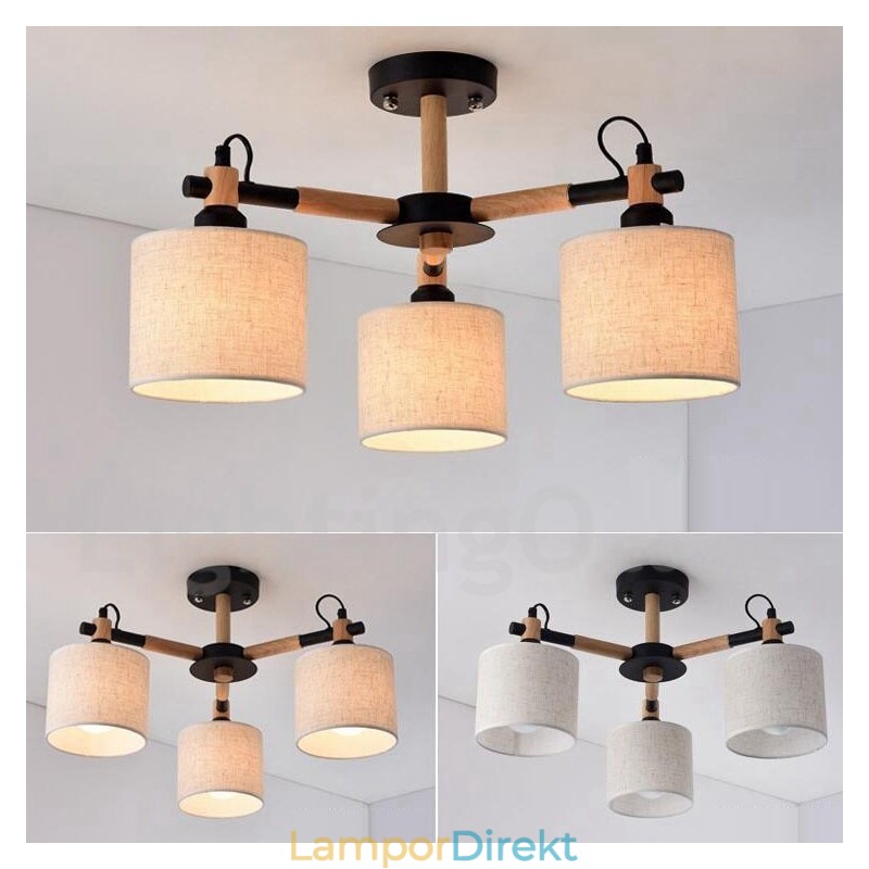 Modern Contemporary 3 Ljus Envånings Träkrona Med Trumtygsskärm &